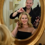 Valentine's Day Hairstyle: Sweeney uses Matrix StyleLink Finishing Spray to get ready with Matrix Artistic Director Nick Stenson. Photo Courtesy of Al Powers.